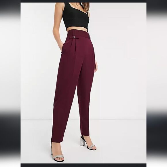 ASOS DESIGN Tall Tailored High Waist Balloon Pant Sz 6 Oxblood - Picture 14 of 14